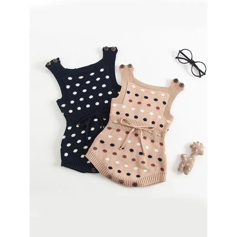 Dots Knitted Sleeveless Bodysuit Cotton Romper