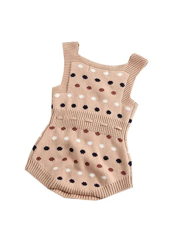 Dots Knitted Sleeveless Bodysuit Cotton Romper