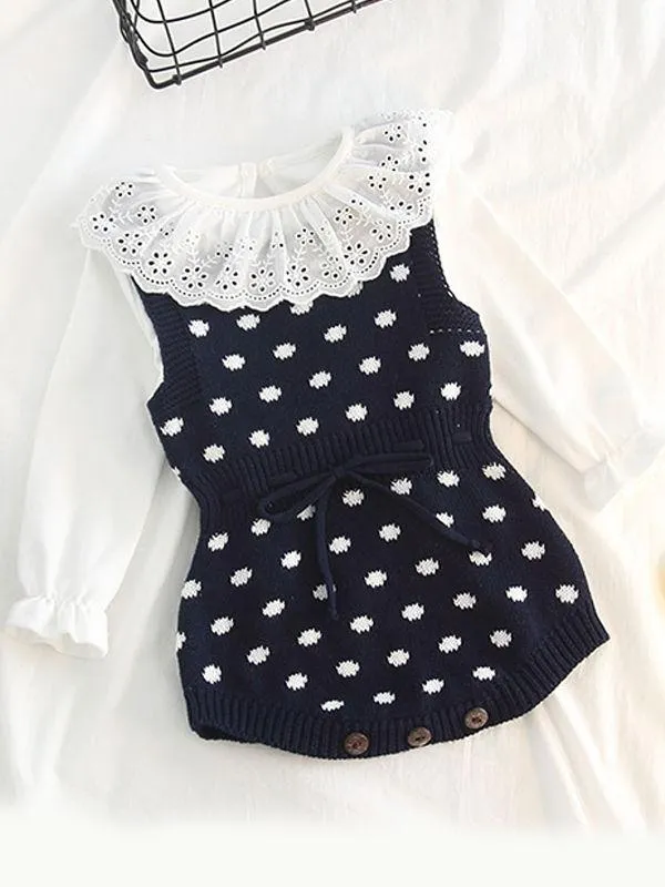 Dots Knitted Sleeveless Bodysuit Cotton Romper