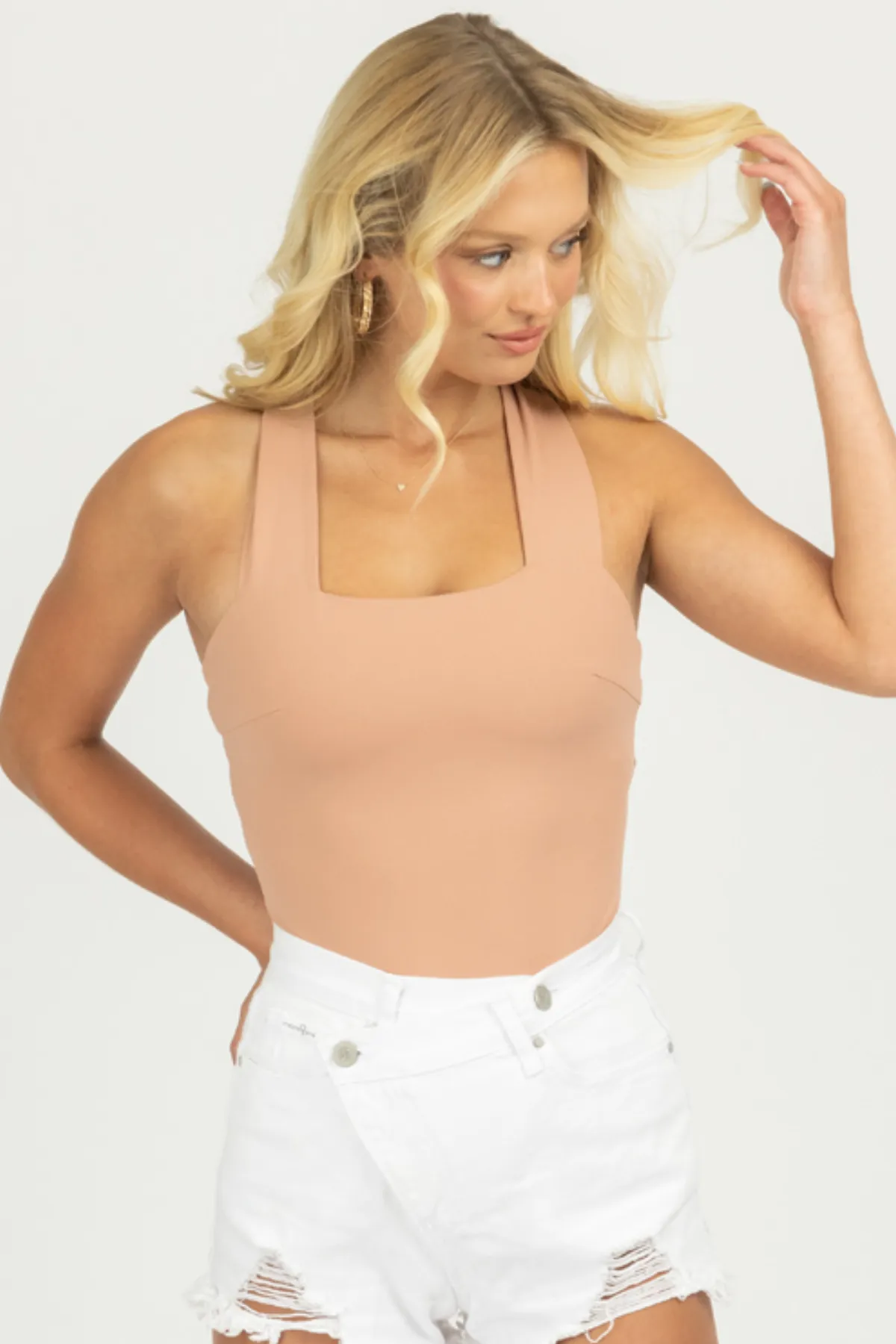 DUSTY PEACH STRAPPY SQUARENECK BODYSUIT
