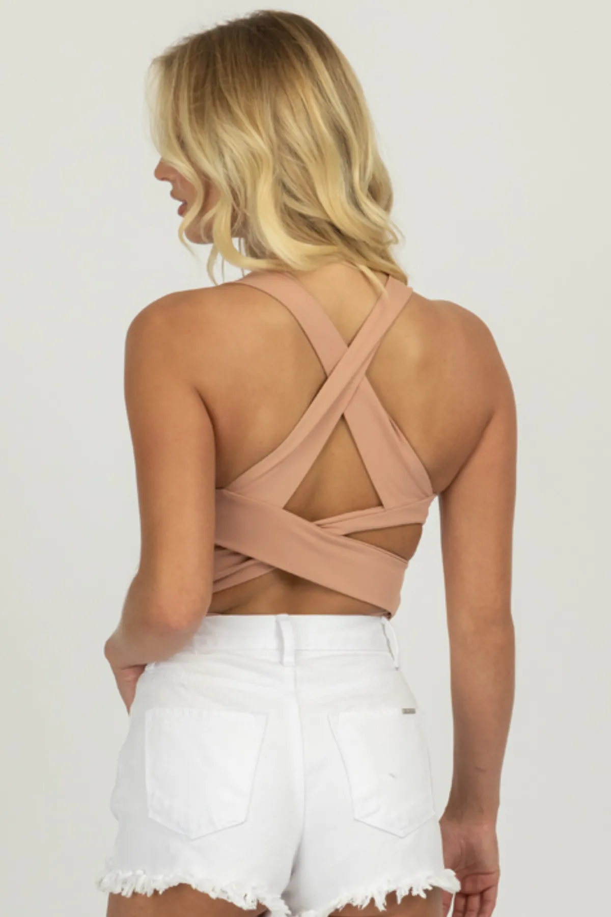 DUSTY PEACH STRAPPY SQUARENECK BODYSUIT