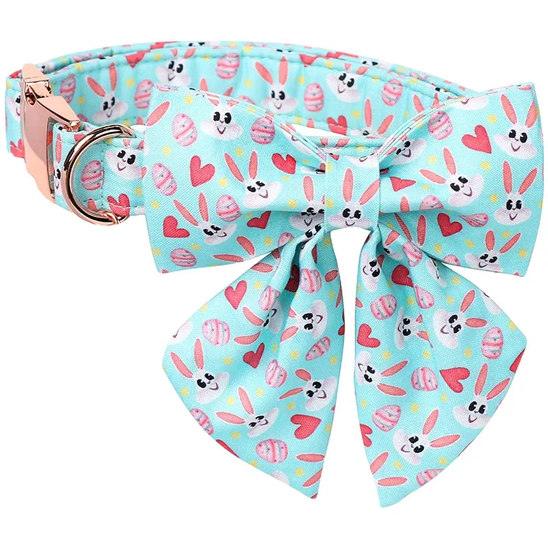 Easter Egg Dog Collar with Bow Tie for All Sizes