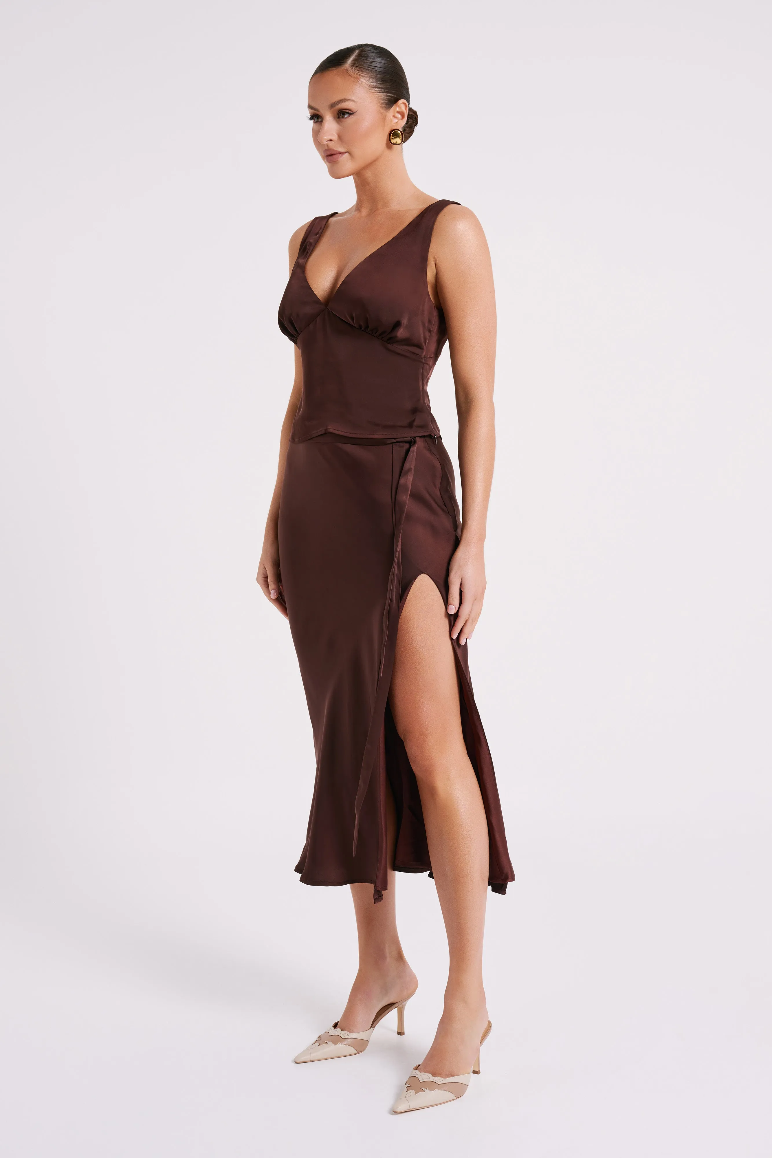 Edie Satin Top - Dark Chocolate