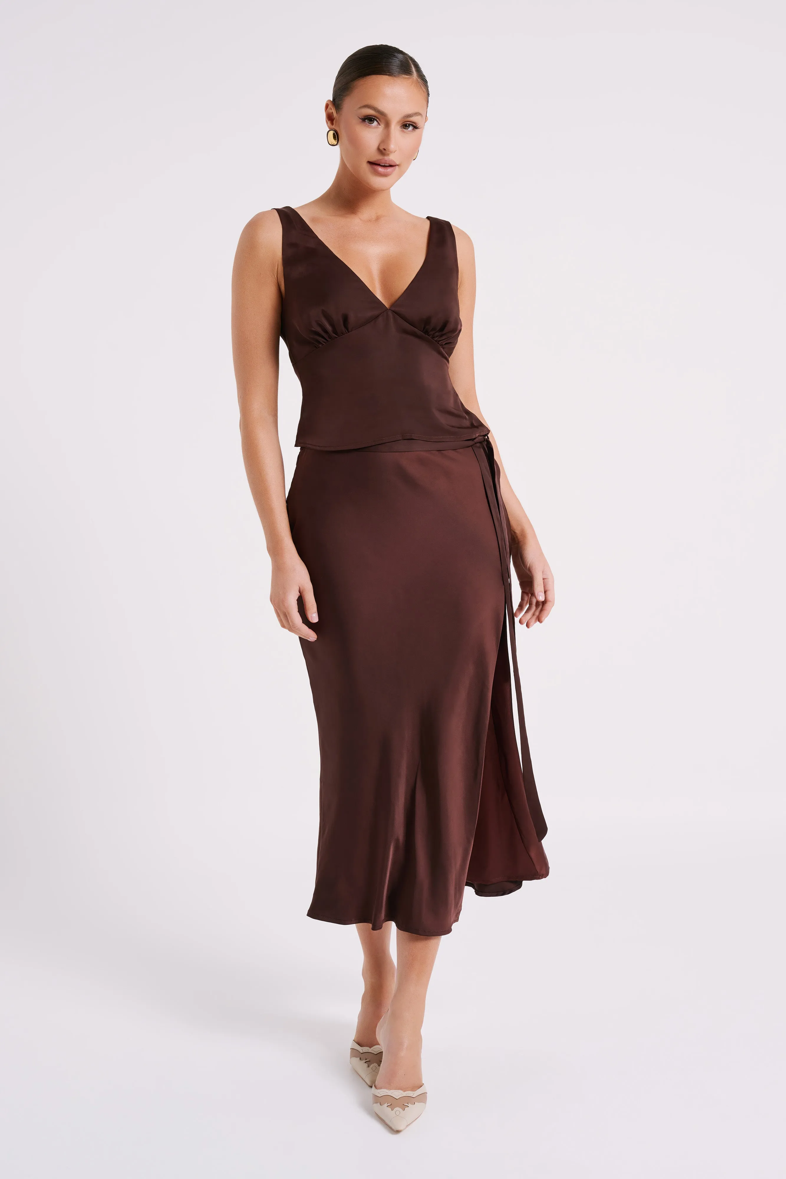 Edie Satin Top - Dark Chocolate