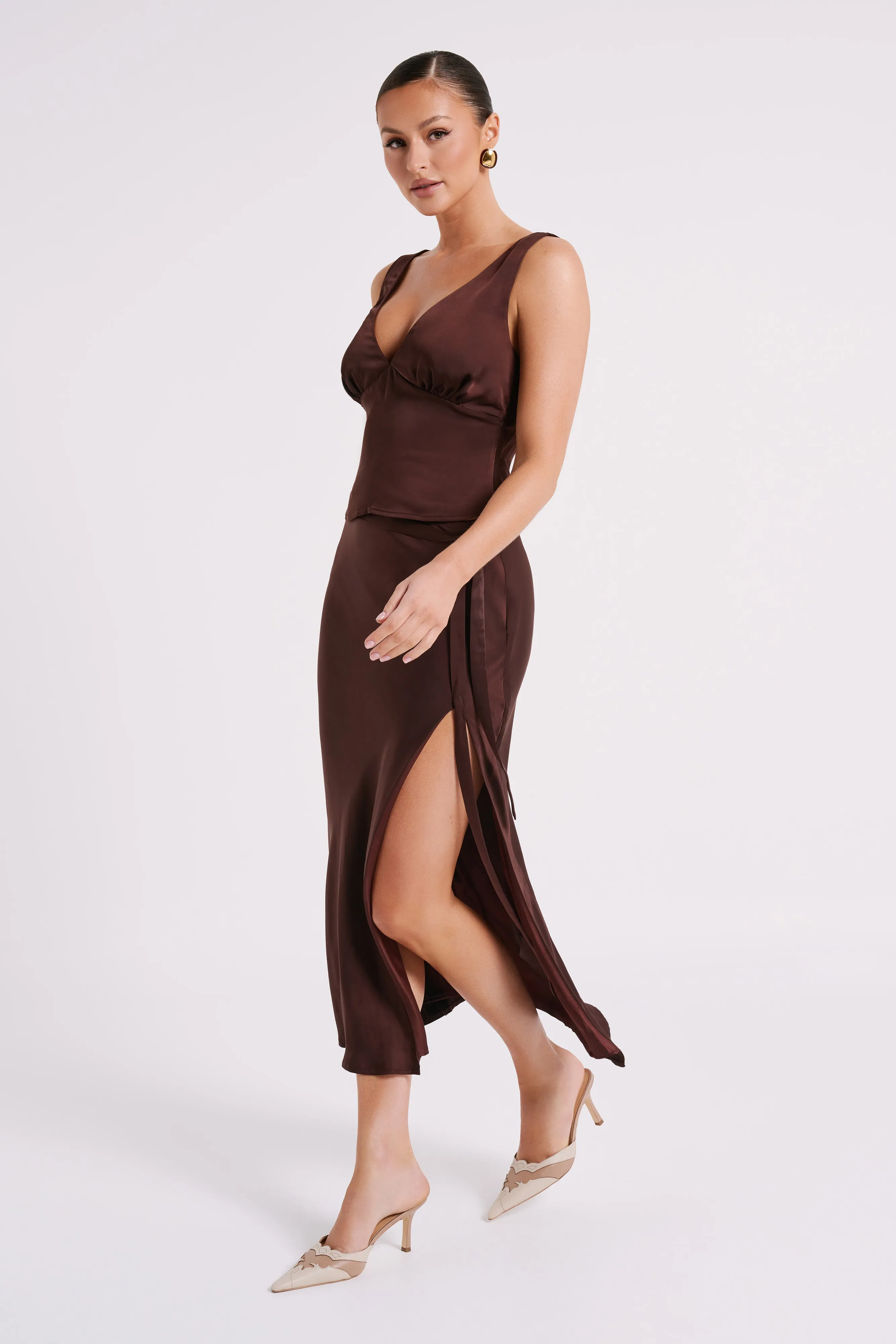 Edie Satin Top - Dark Chocolate