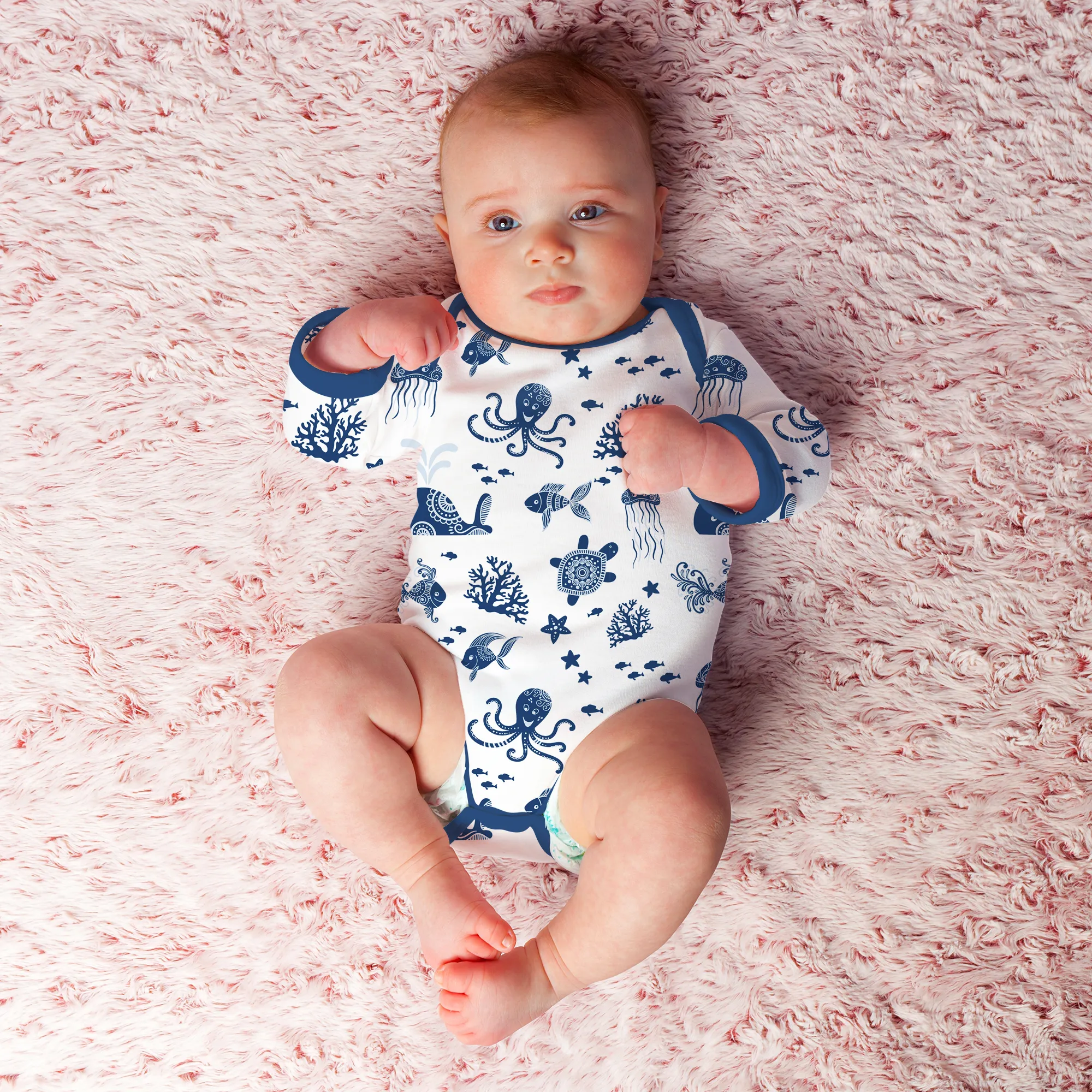 Endanzoo Organic Long Sleeve Bodysuit - Deep Sea