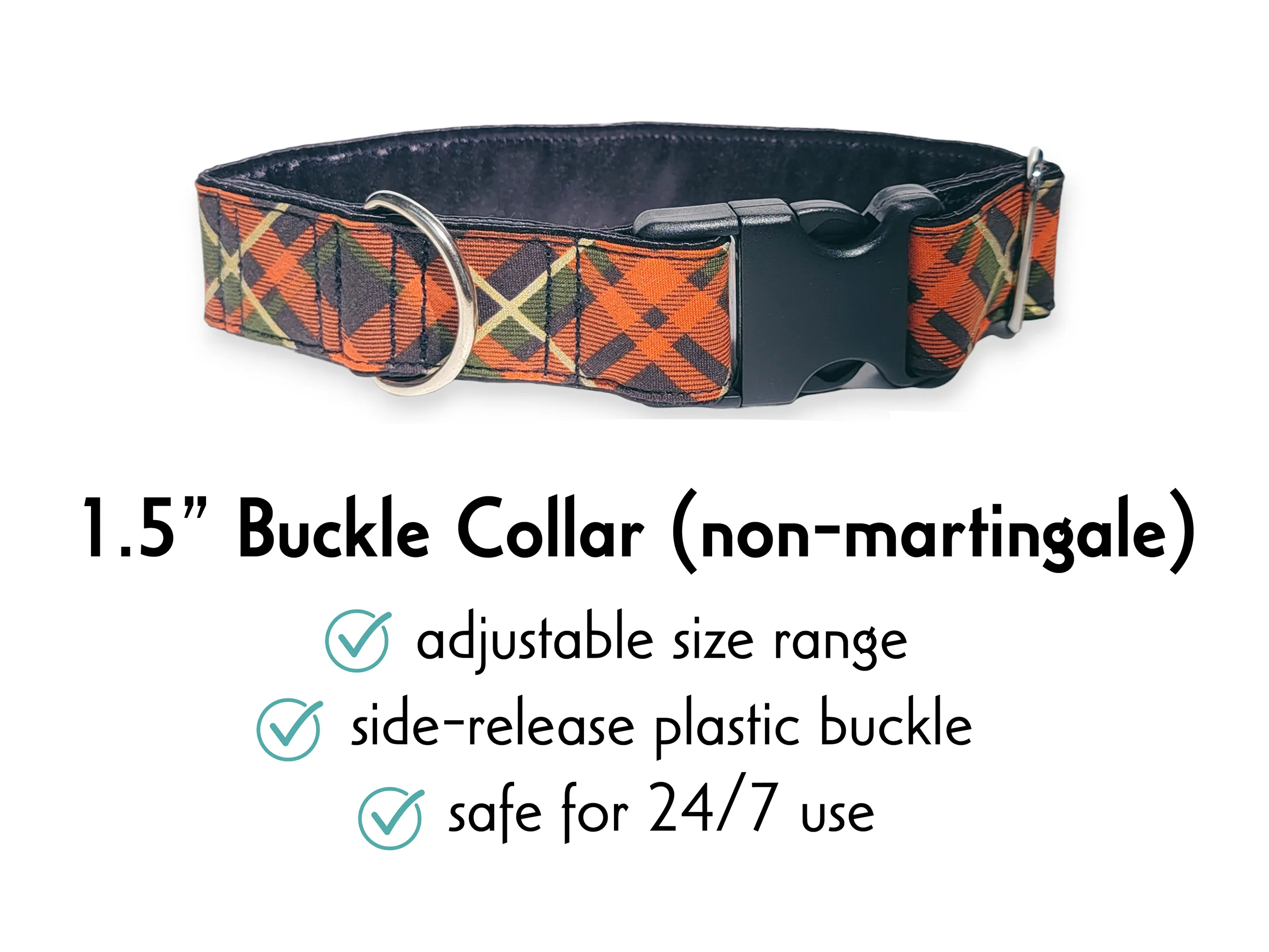 Fall Plaid - Martingale or Buckle Dog Collar - 1.5" Width