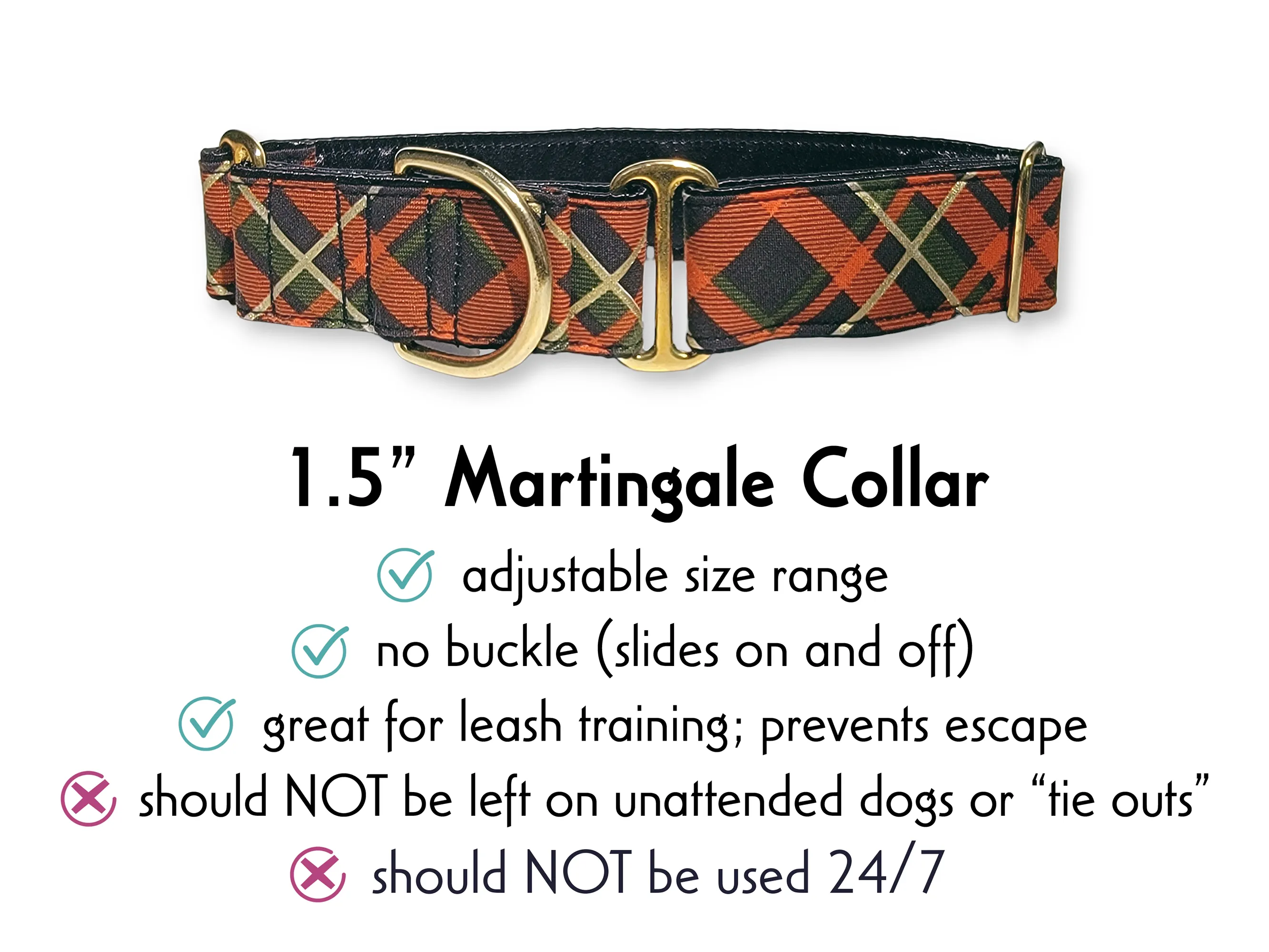 Fall Plaid - Martingale or Buckle Dog Collar - 1.5" Width