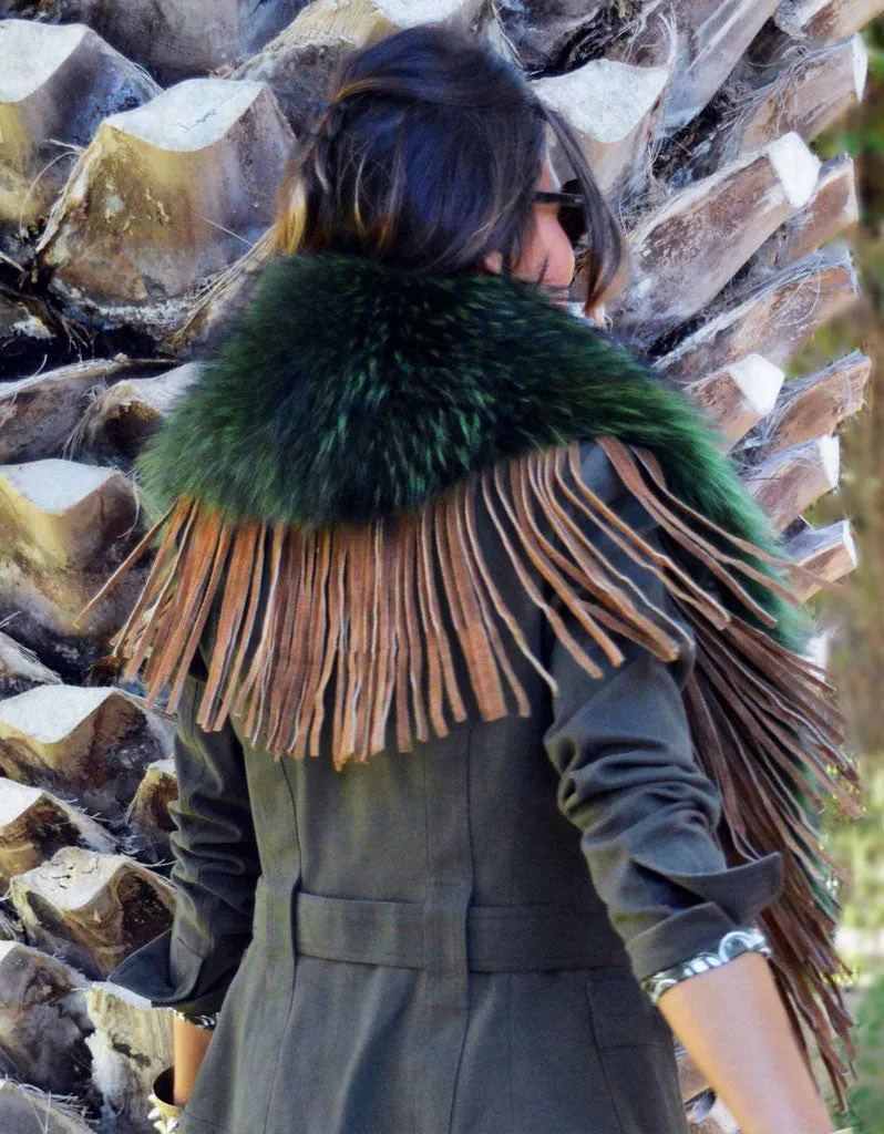 Fur Collar w/Fringe in Green