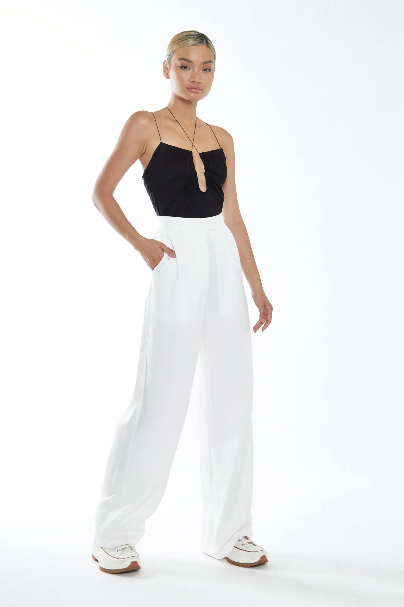 Glamorous Womens Black Cut-Out Ruched Bodysuit