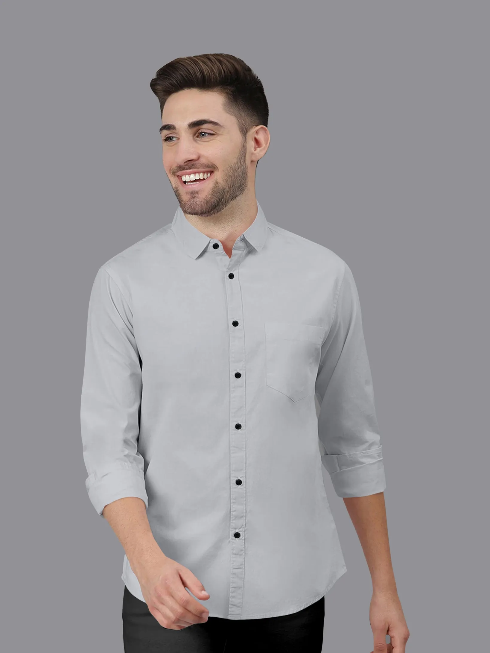Grey Color Satin Soft Cotton Solid Shirt