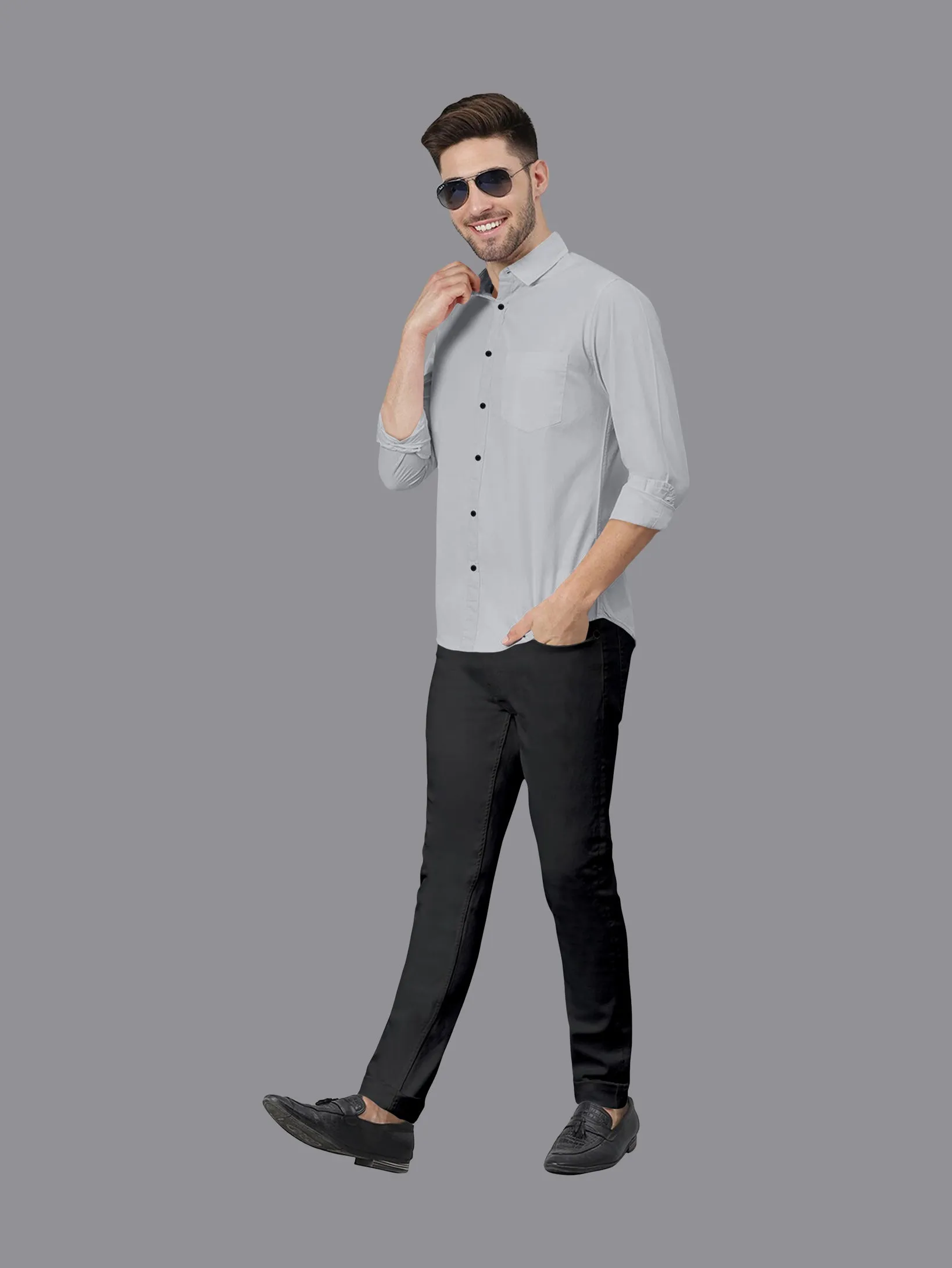 Grey Color Satin Soft Cotton Solid Shirt