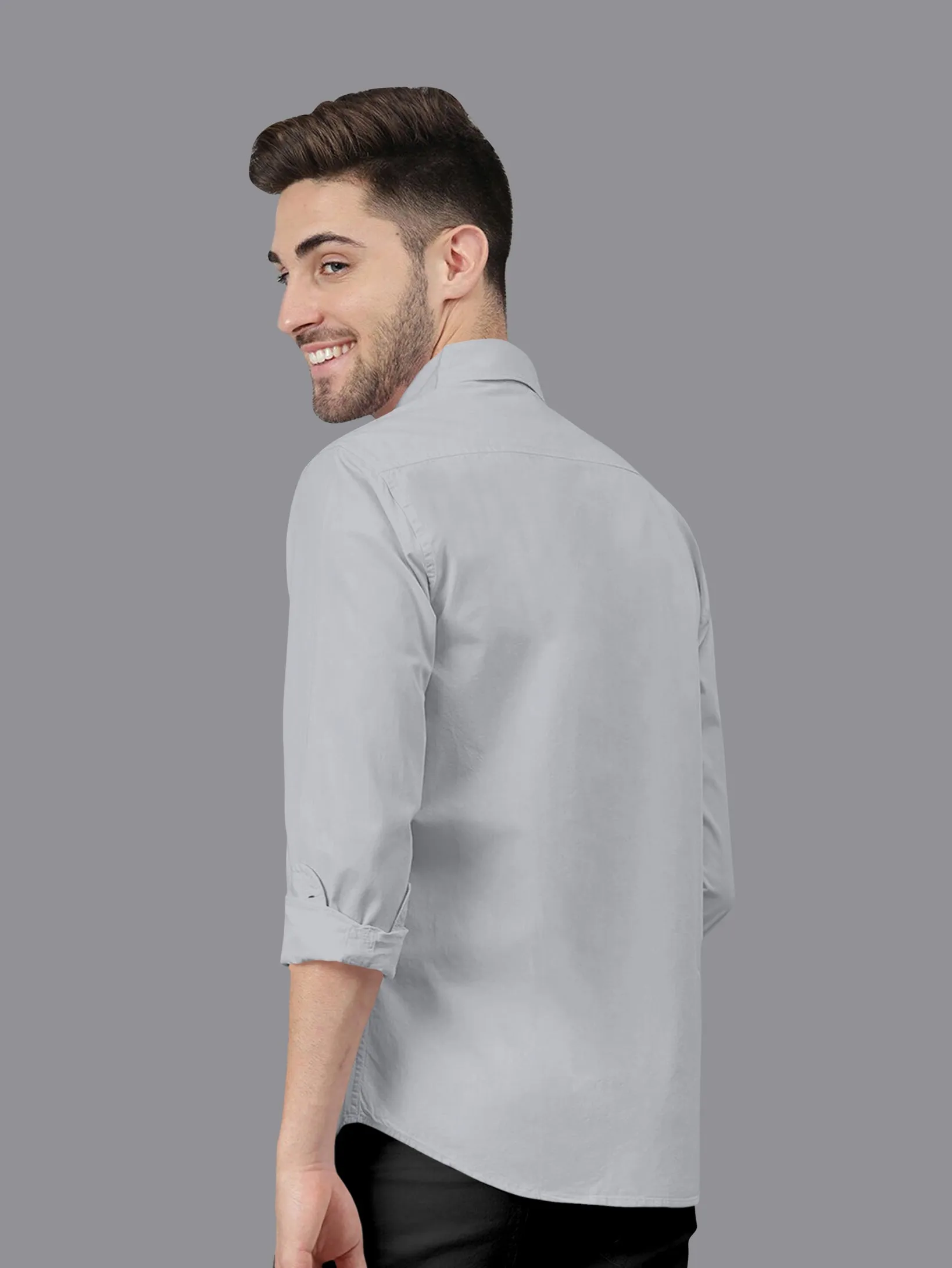 Grey Color Satin Soft Cotton Solid Shirt