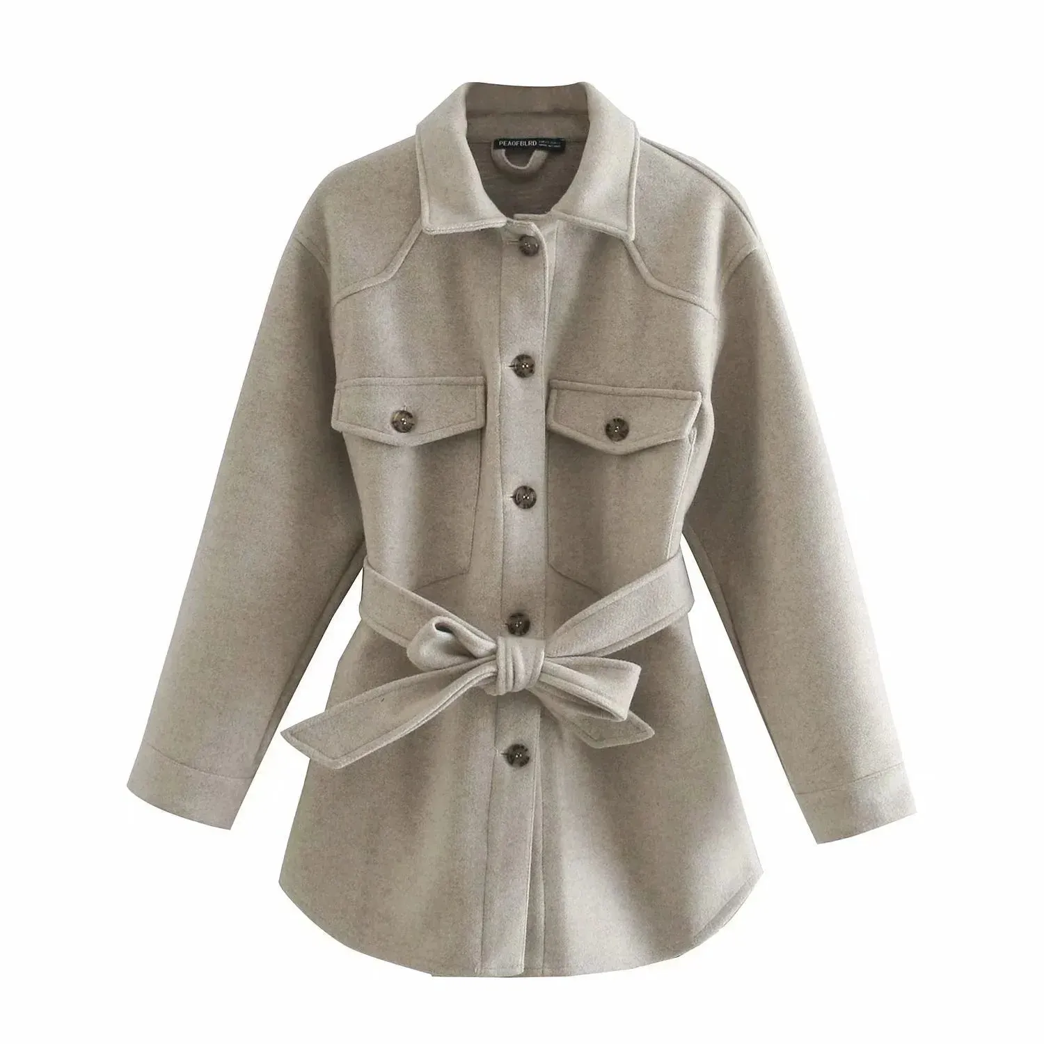 Ivyshape | Beige Belted Coat