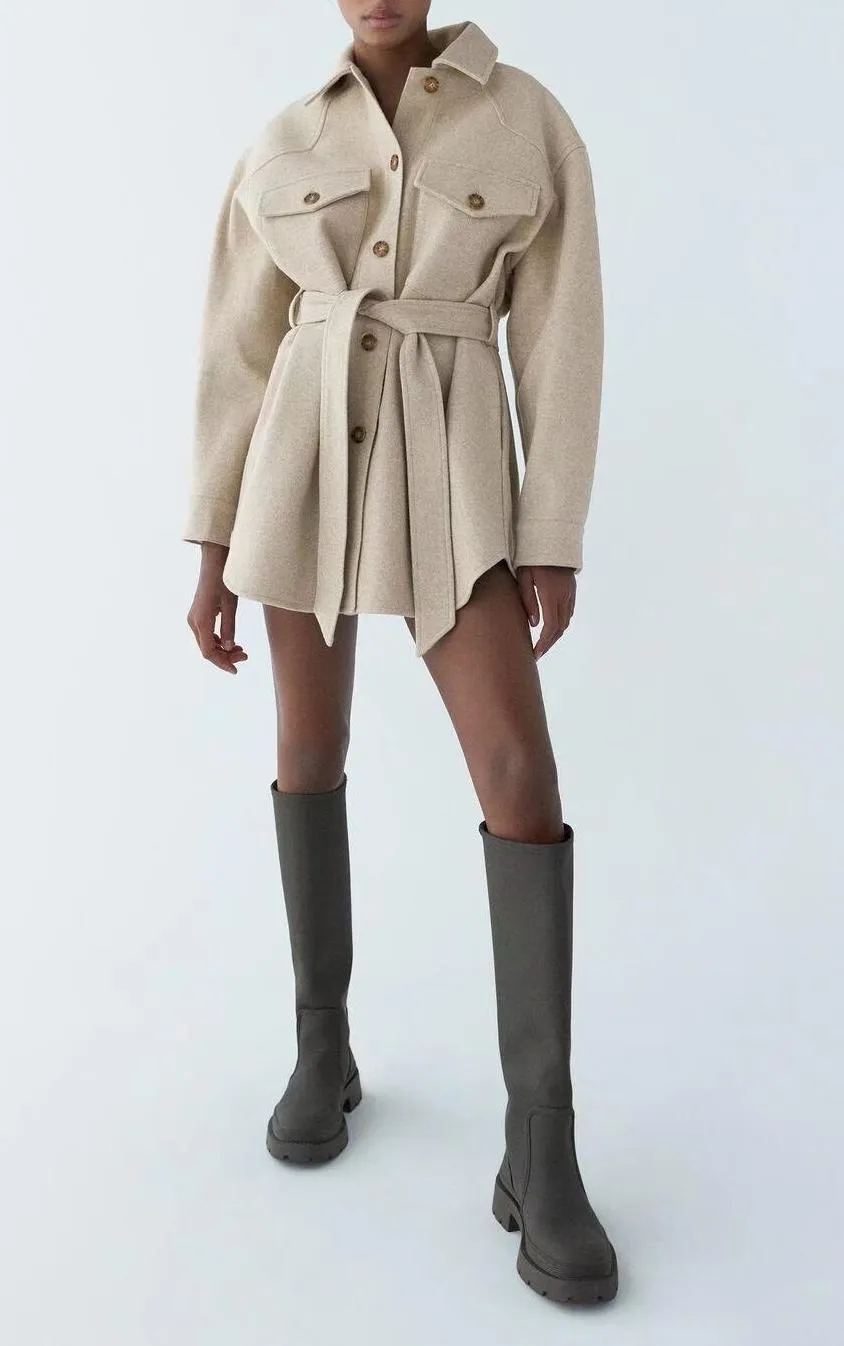Ivyshape | Beige Belted Coat