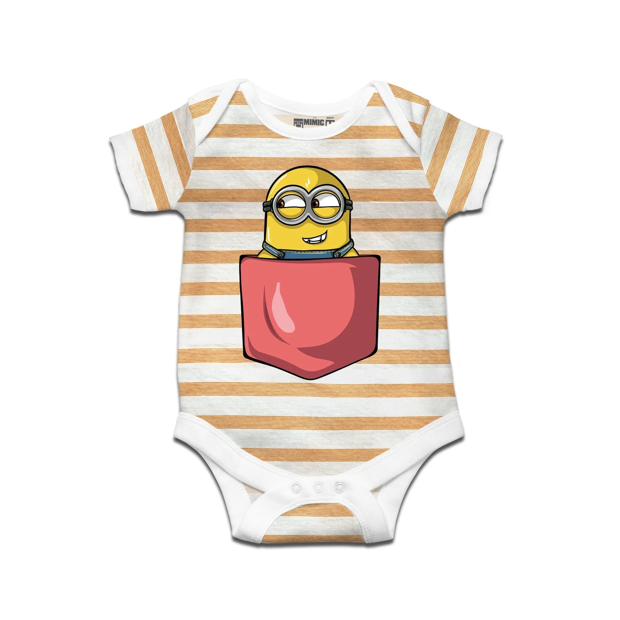 Kidswear By Ruse Minion Pocket Printed Striped infant Romper For Baby