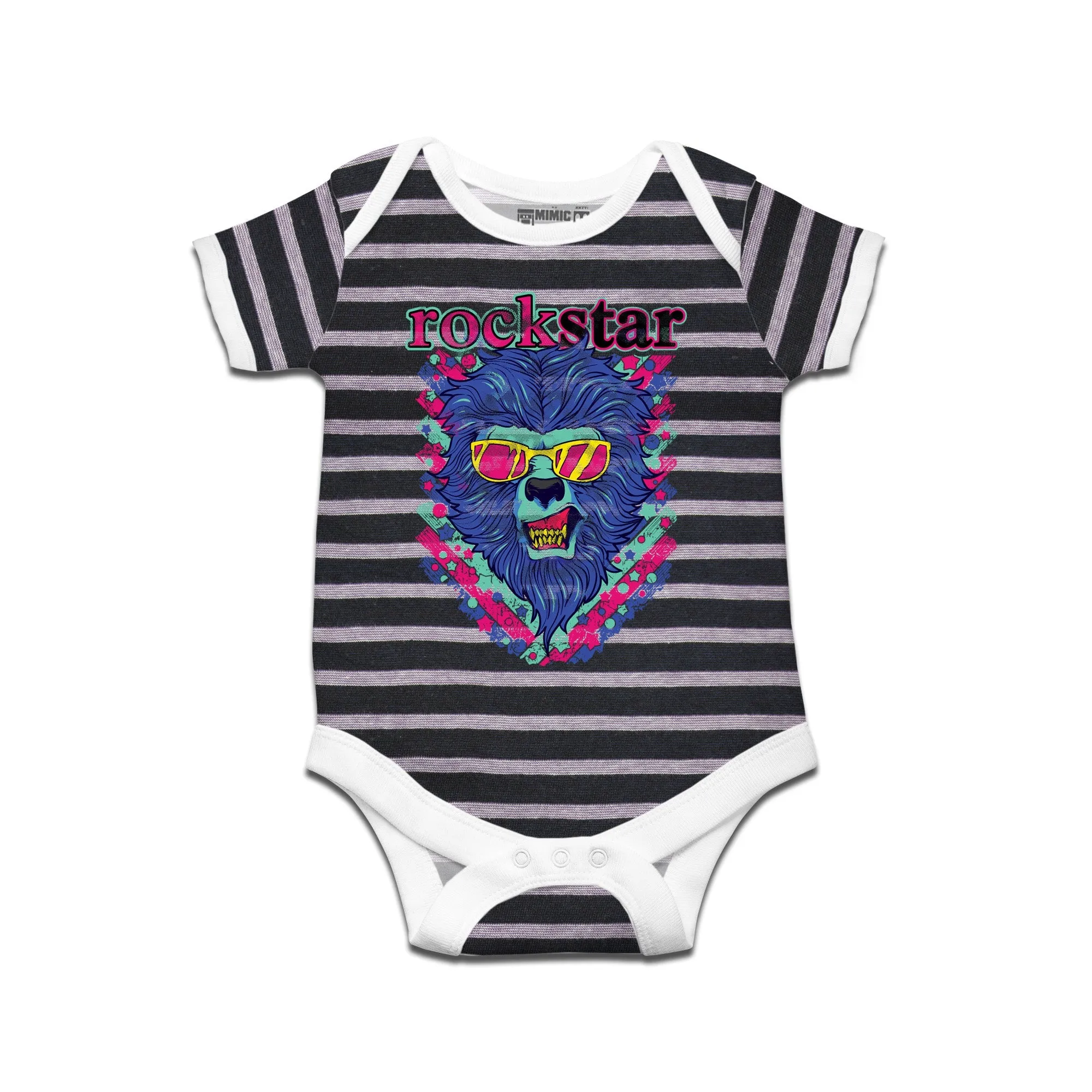 Kidswear By Ruse Rockstar LionPrinted Striped infant Romper For Baby