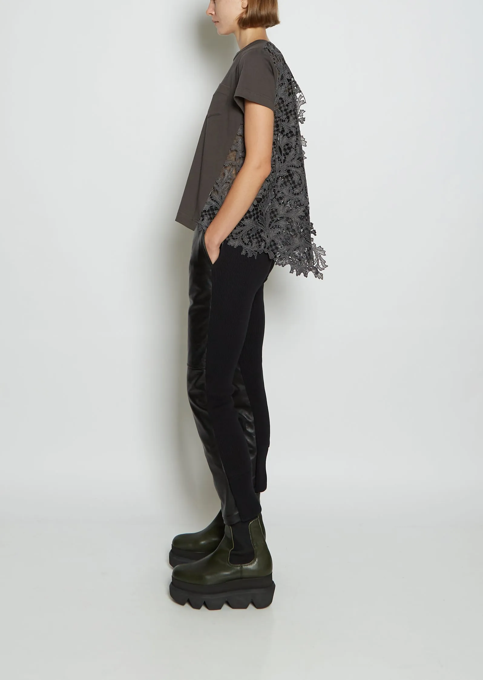Leather & Knit Slim Pants