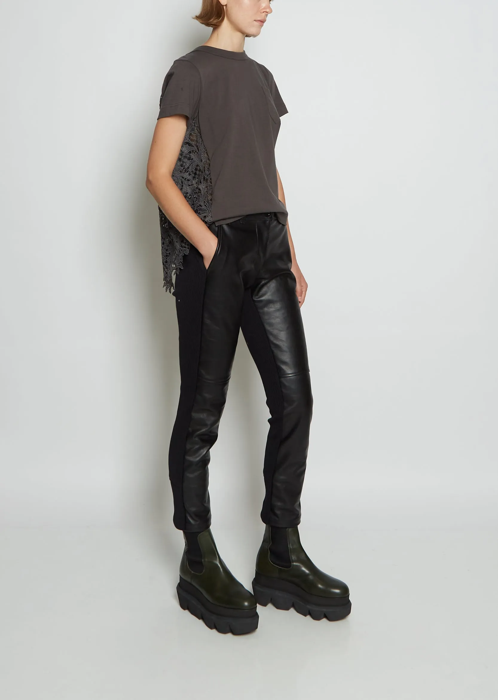 Leather & Knit Slim Pants