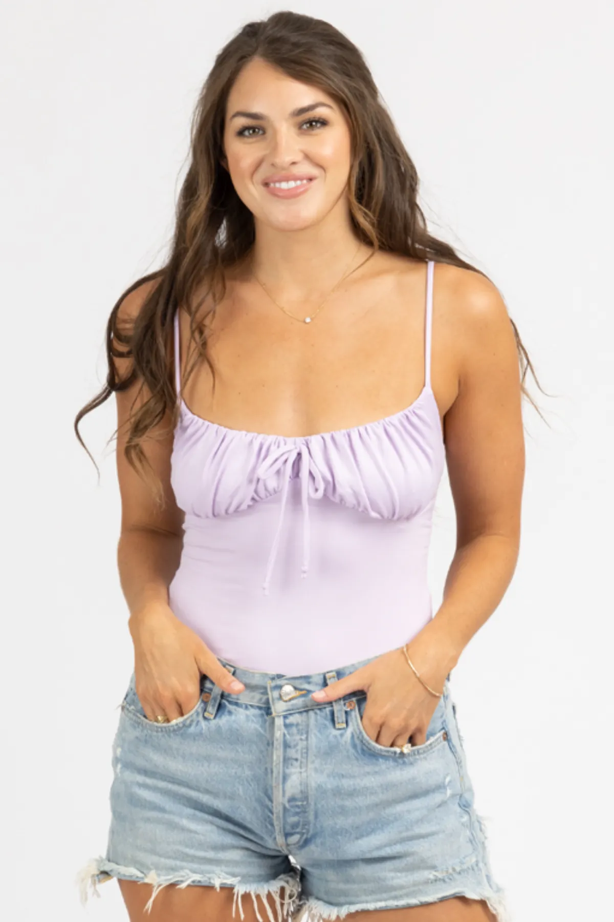 LILAC SHIRRED DETAIL BODYSUIT