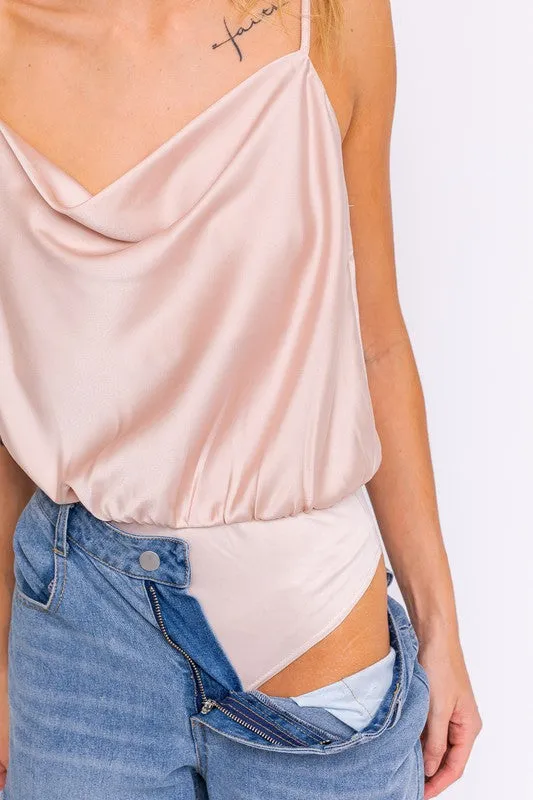 Lydia Spaghetti Strap Cowl Neck Bodysuit