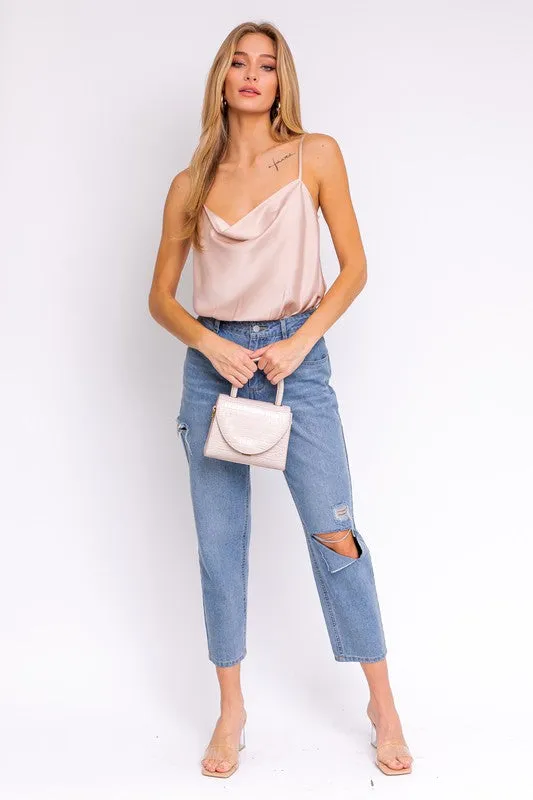Lydia Spaghetti Strap Cowl Neck Bodysuit