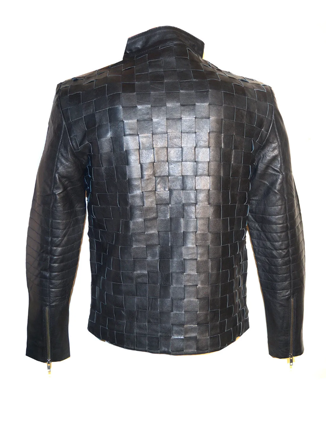 Matty Designer Men MotorBiker Woven Leather Jacket