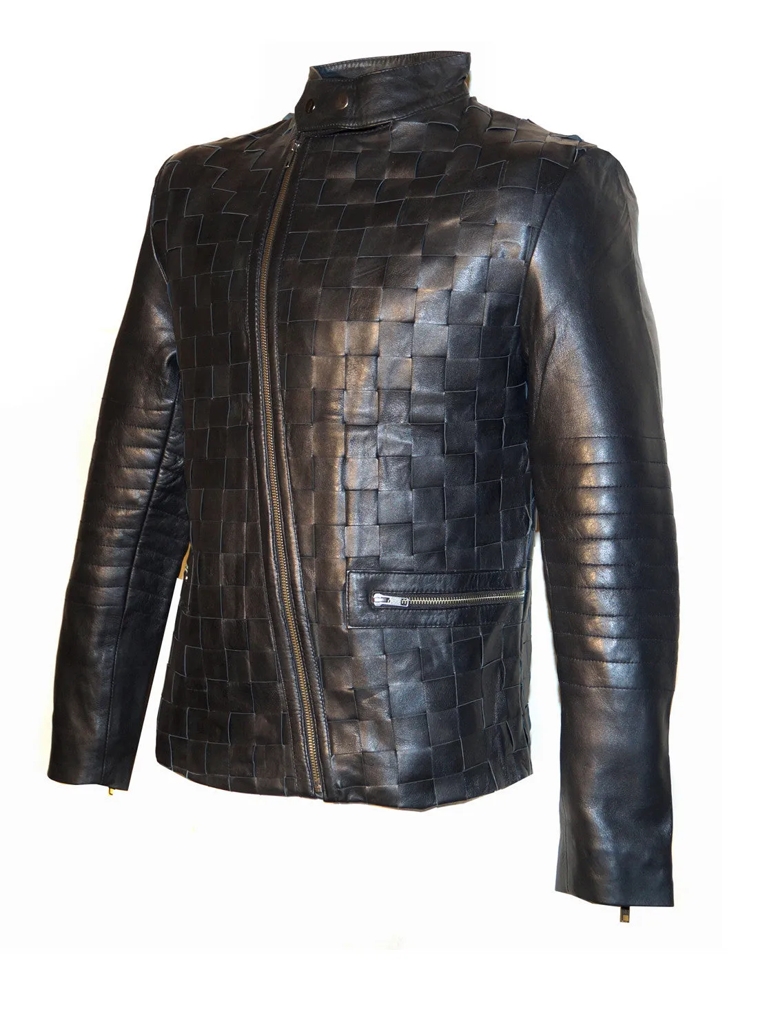 Matty Designer Men MotorBiker Woven Leather Jacket