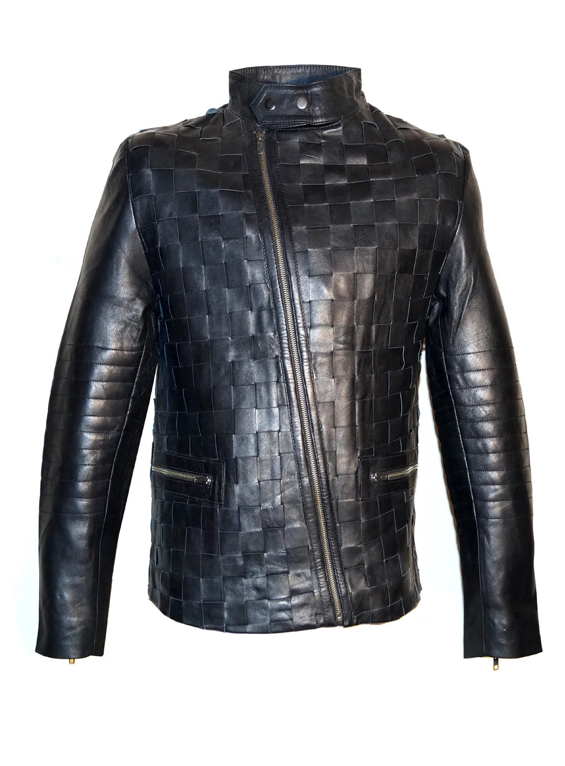 Matty Designer Men MotorBiker Woven Leather Jacket