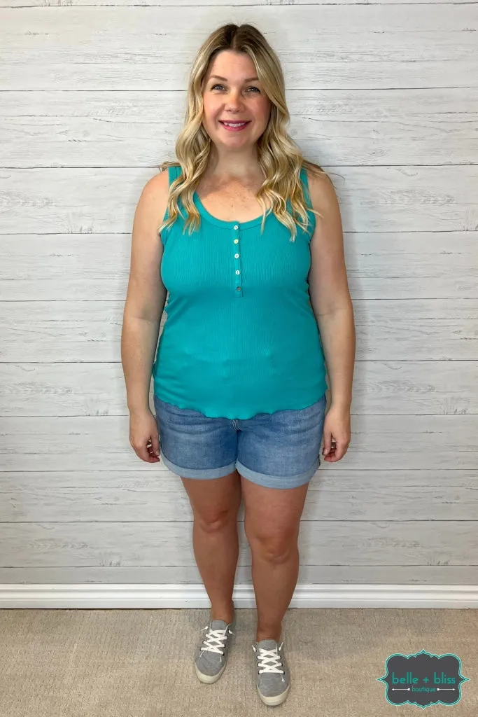 Mira Henley Tank - Turquoise