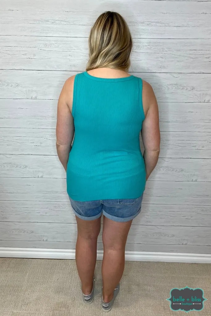 Mira Henley Tank - Turquoise