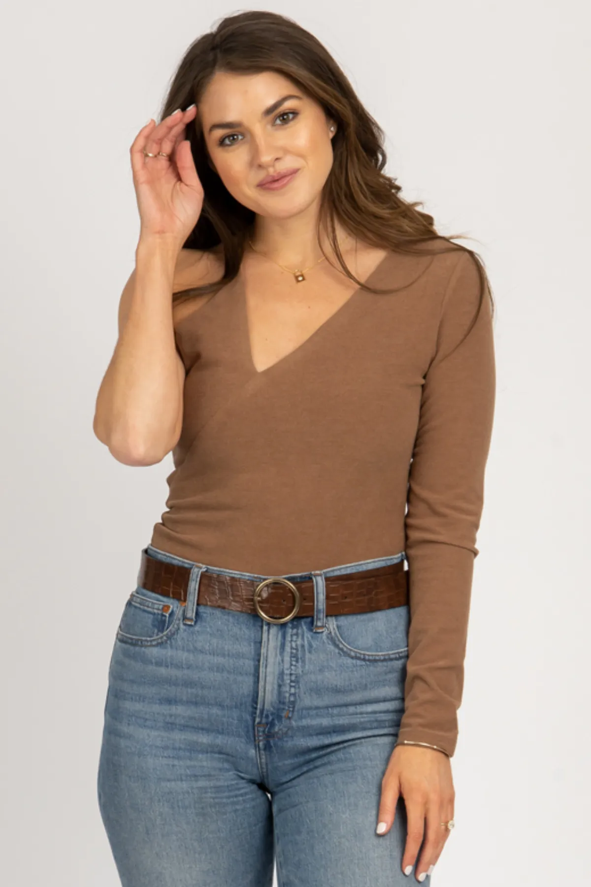 MOCHA SPAGHETTI STRAP CUTOUT BODYSUIT