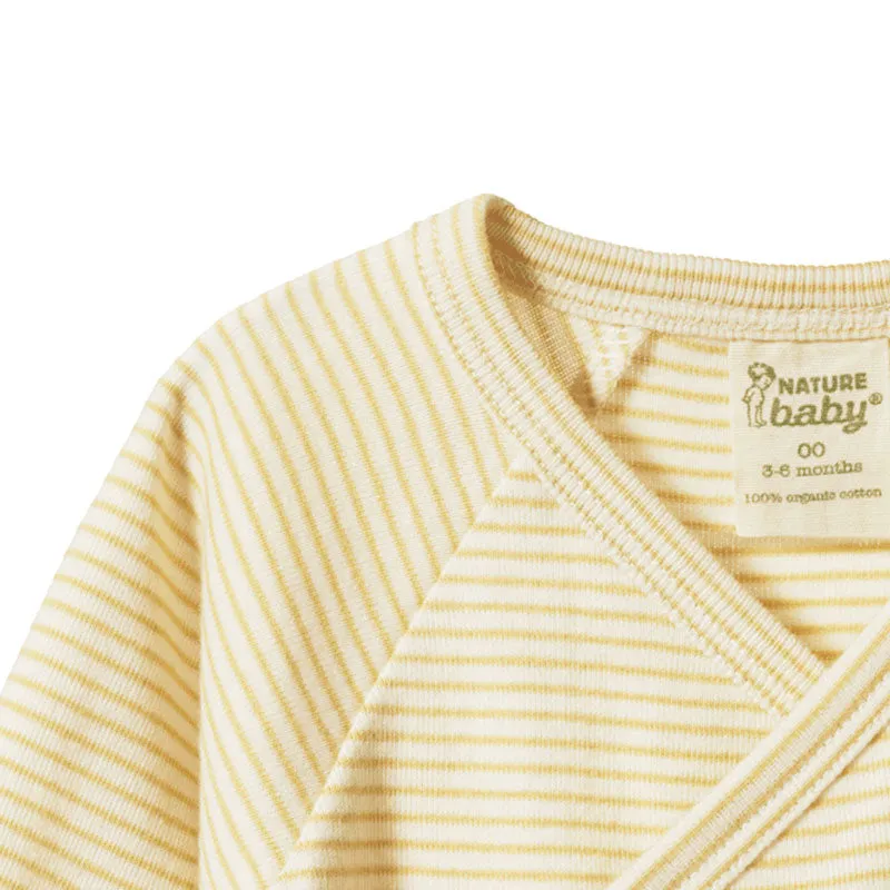 Nature Baby LS Kimono Bodysuit - Sand Pinstripe