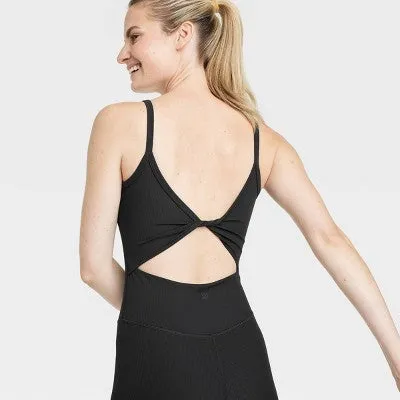 New - Women's Rib Full Length Bodysuit - All In Motion Black XS