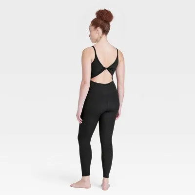 New - Women's Rib Full Length Bodysuit - All In Motion Black XS