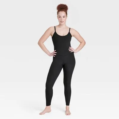 New - Women's Rib Full Length Bodysuit - All In Motion Black XS