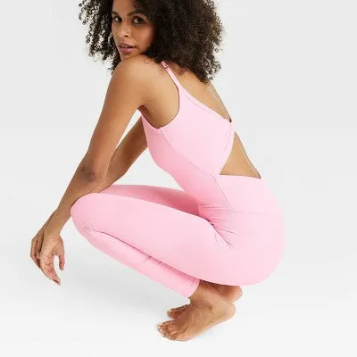 New - Women's Rib Full Length Bodysuit - All in Motion Pink XS