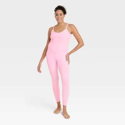 New - Women's Rib Full Length Bodysuit - All in Motion Pink XS