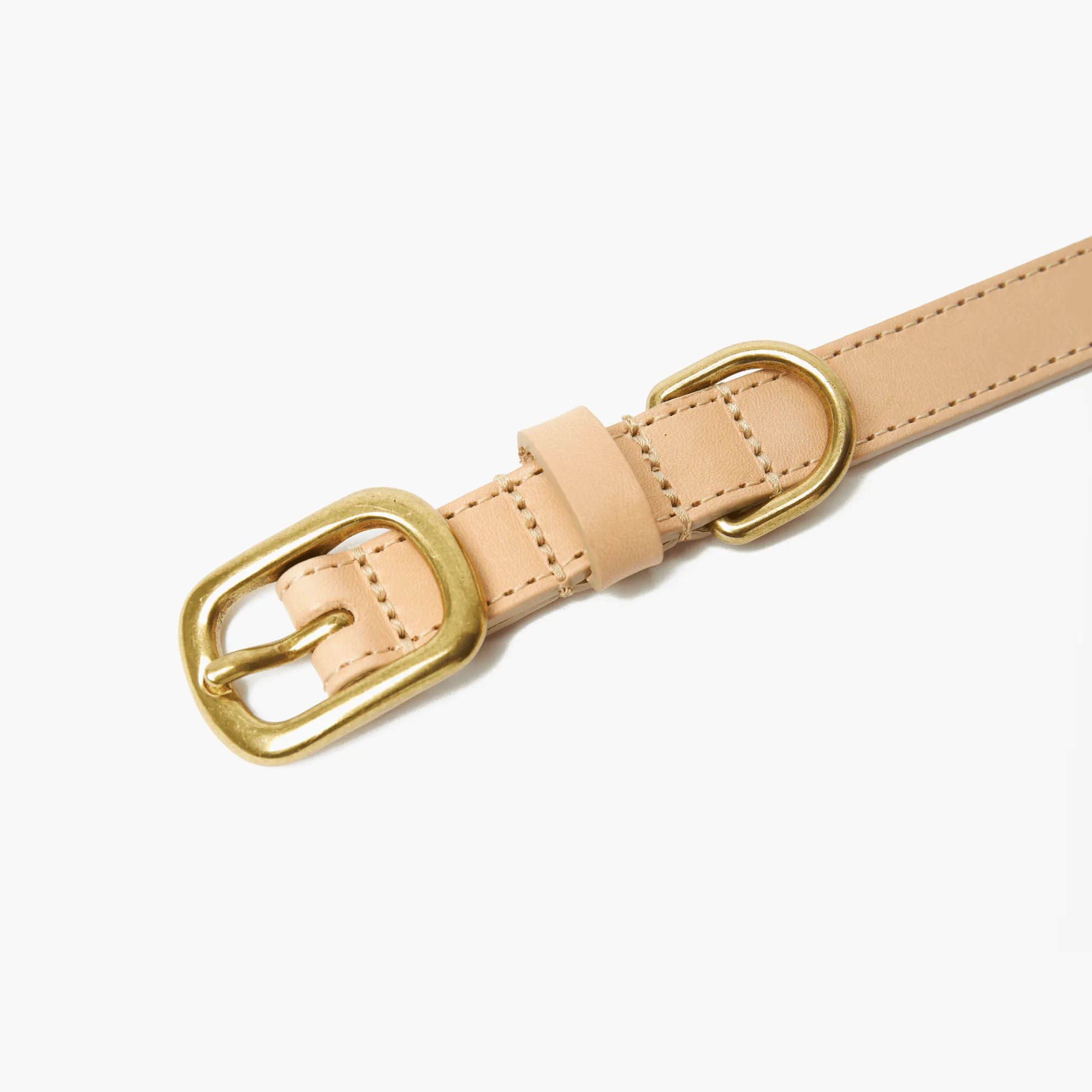 Nude Leather Dog Collar & Lead Set with Gold Hardware