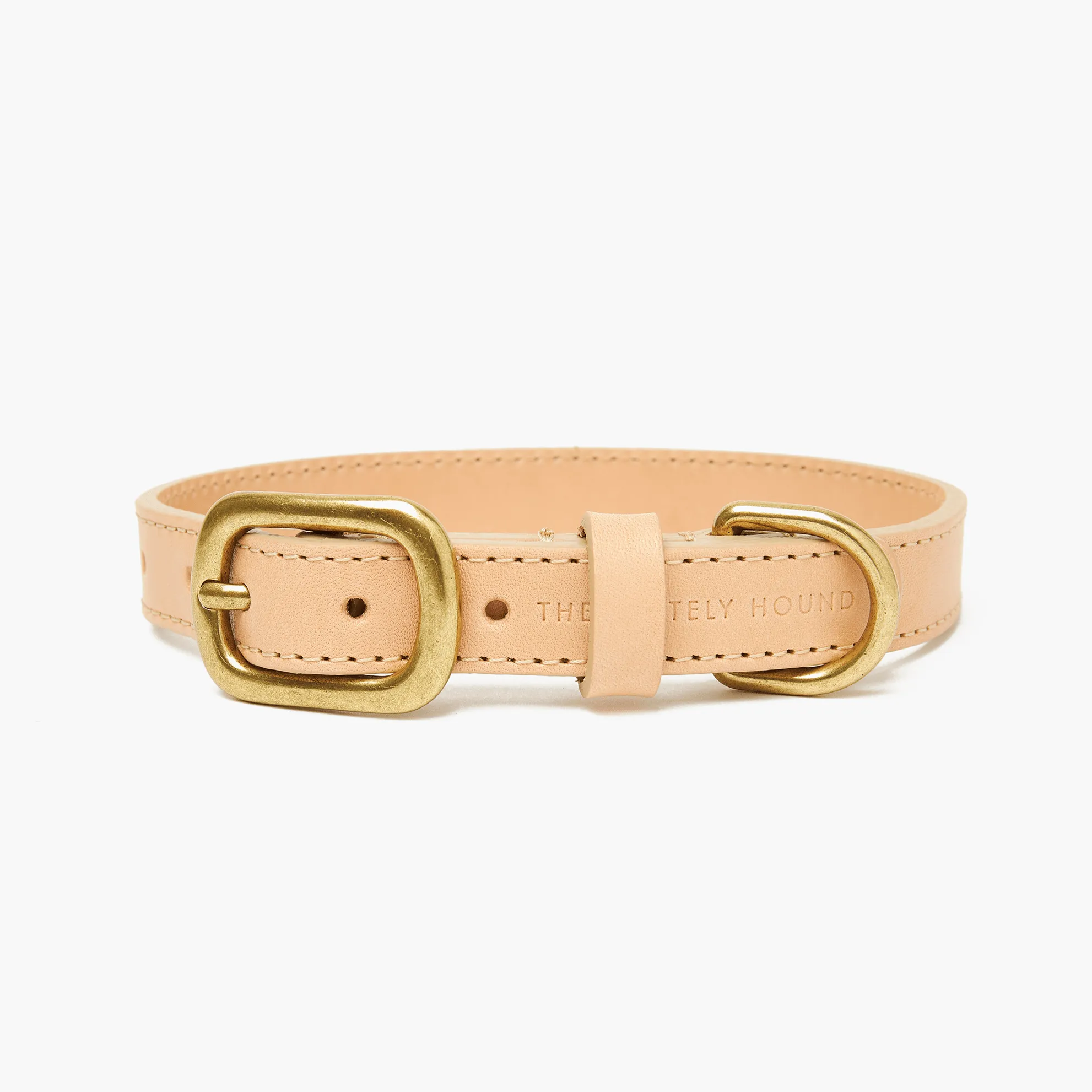Nude Leather Dog Collar & Lead Set with Gold Hardware