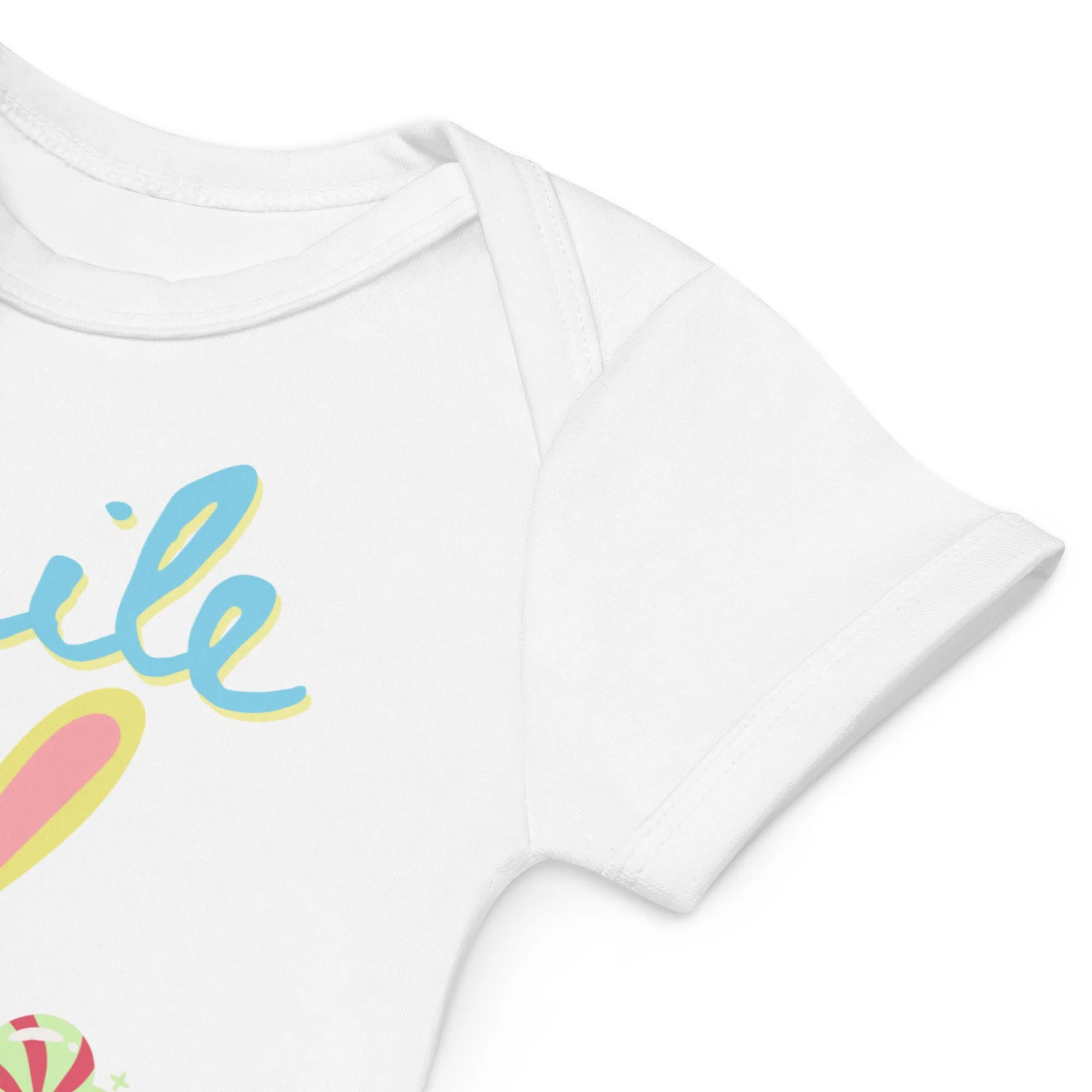 Organic cotton baby bodysuit, Bunny Smile - Fitz & Willow