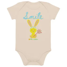 Organic cotton baby bodysuit, Bunny Smile - Fitz & Willow