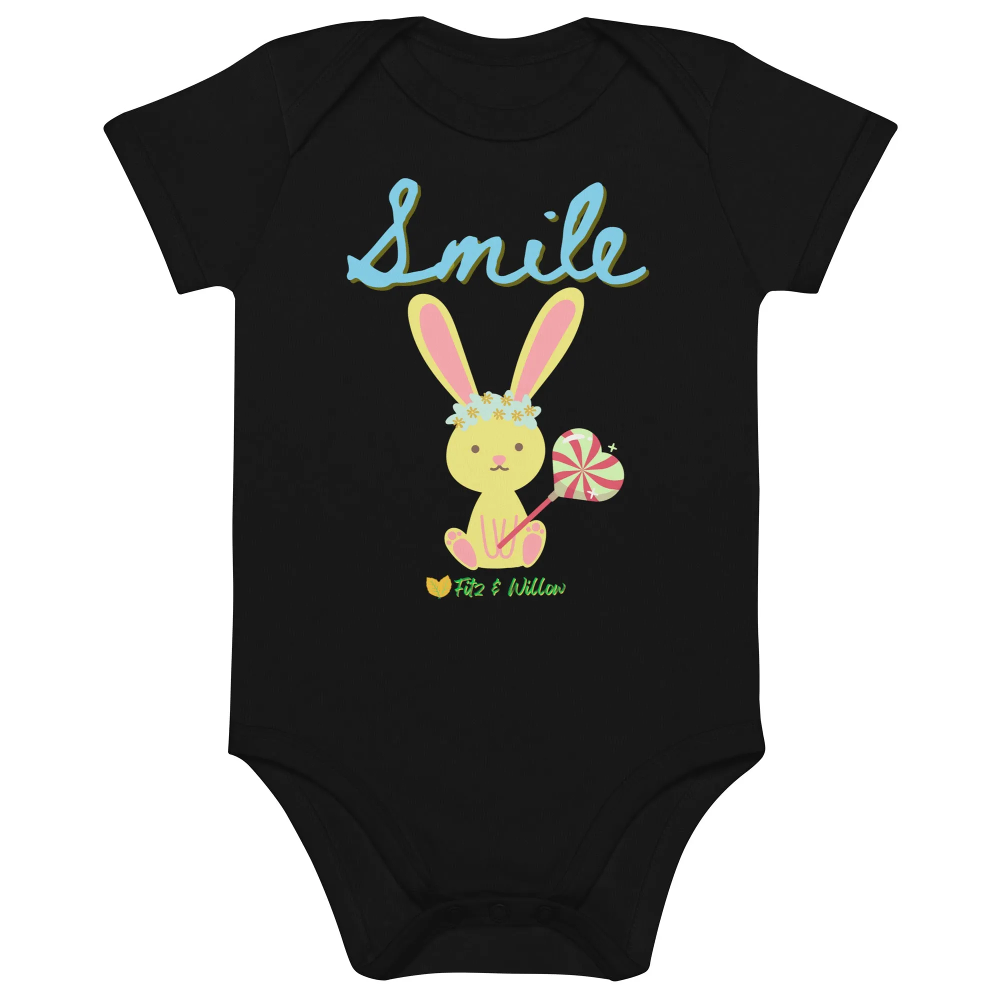 Organic cotton baby bodysuit, Bunny Smile - Fitz & Willow