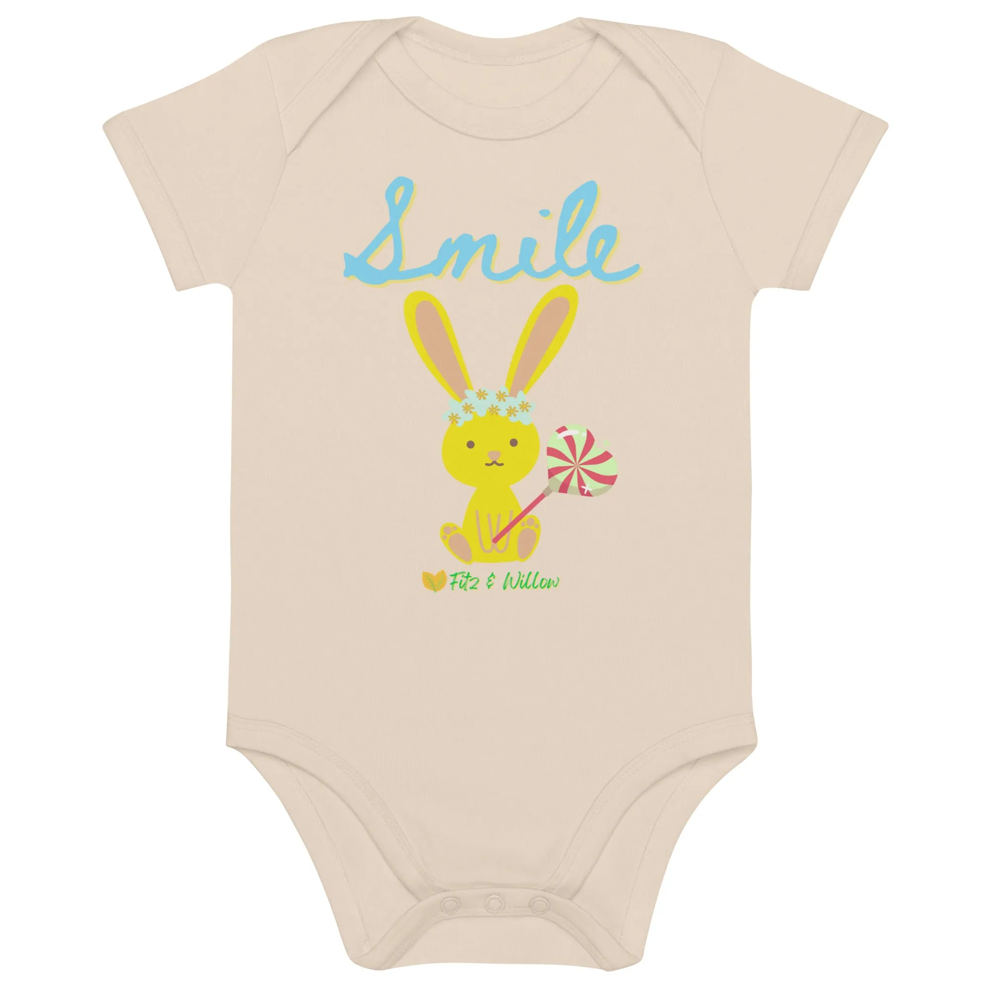Organic cotton baby bodysuit, Bunny Smile - Fitz & Willow