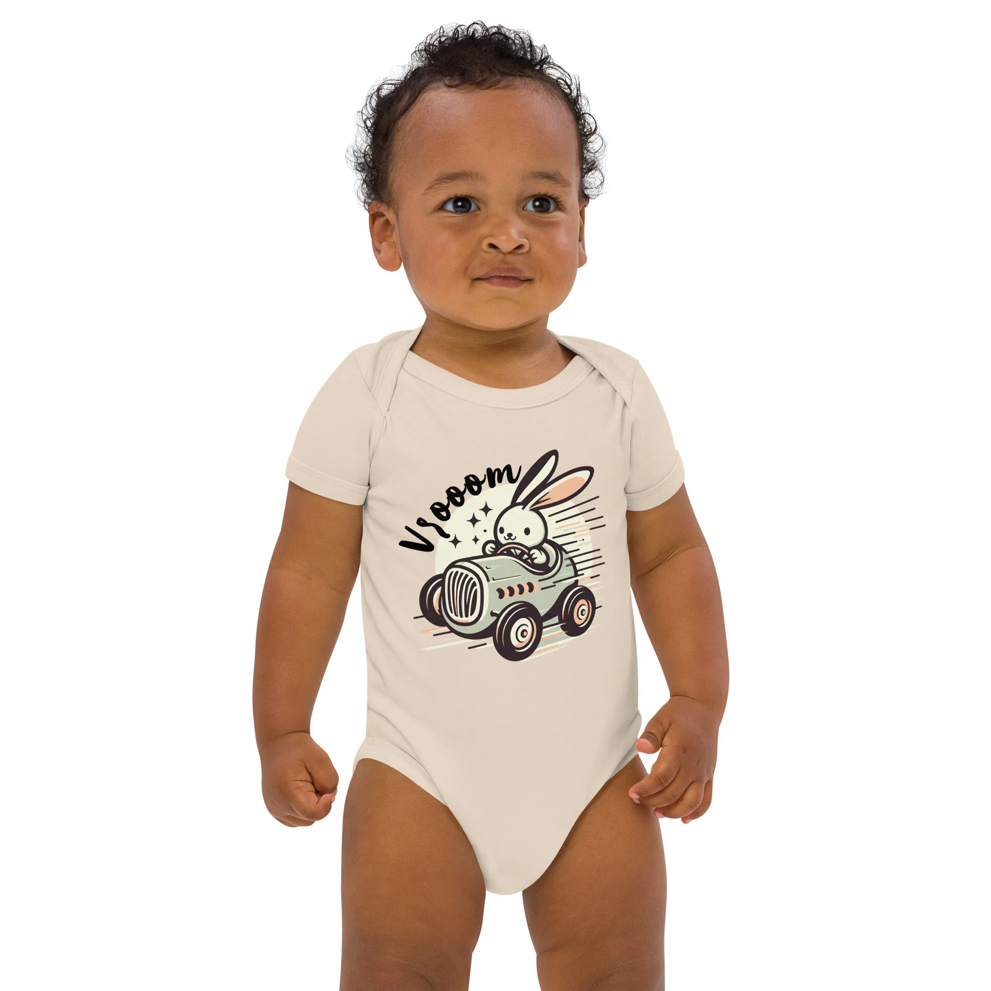 Organic Cotton Baby Bodysuit Racing Vrooom Rabbit