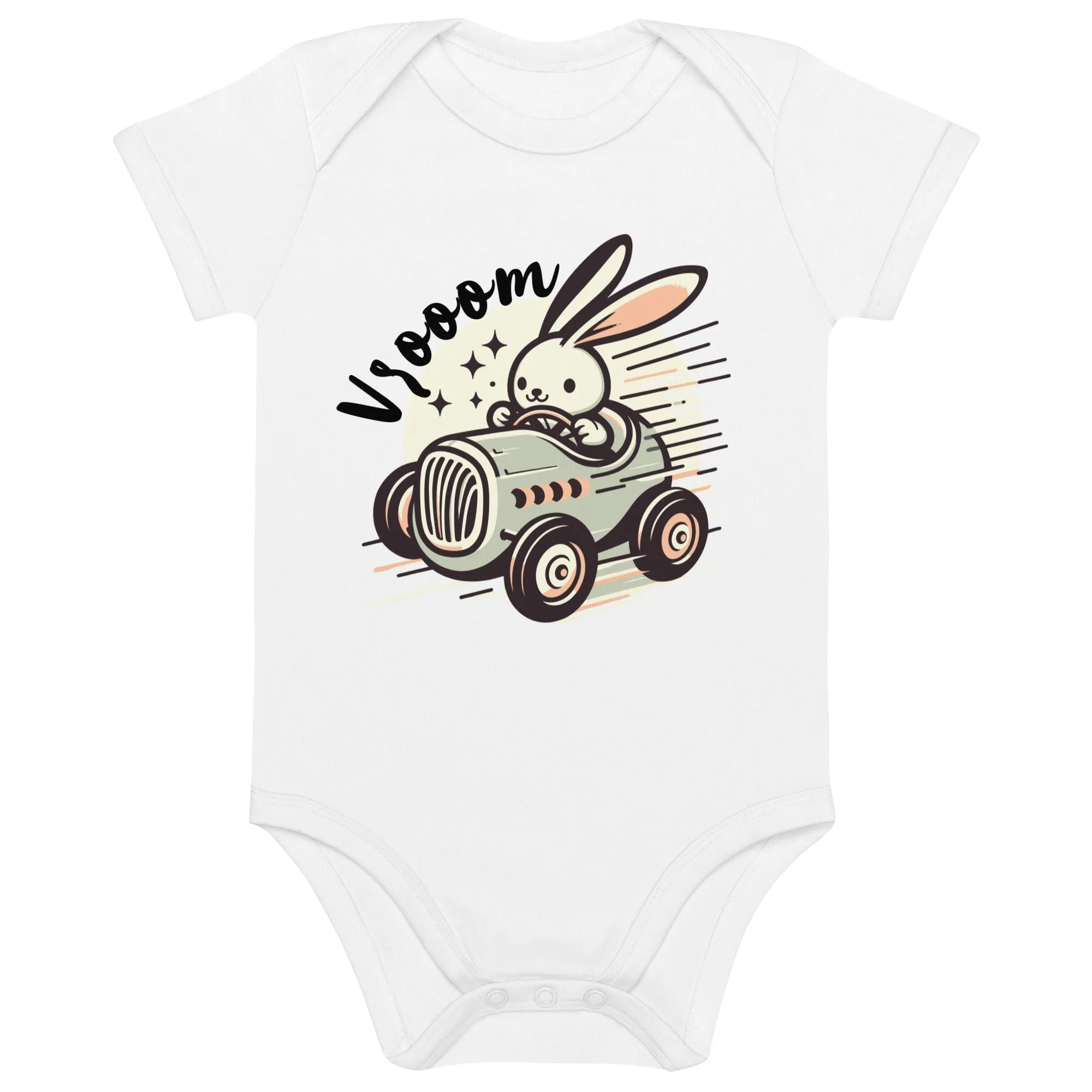 Organic Cotton Baby Bodysuit Racing Vrooom Rabbit