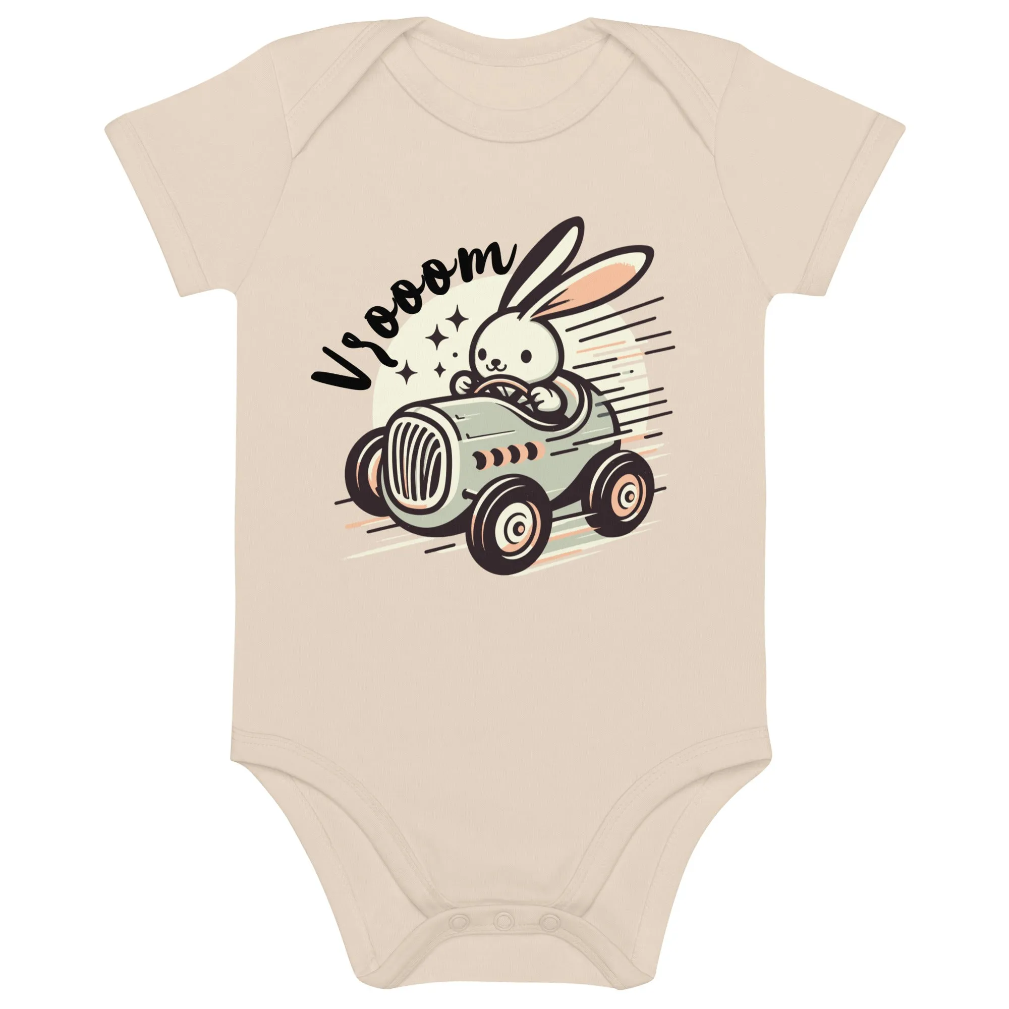 Organic Cotton Baby Bodysuit Racing Vrooom Rabbit