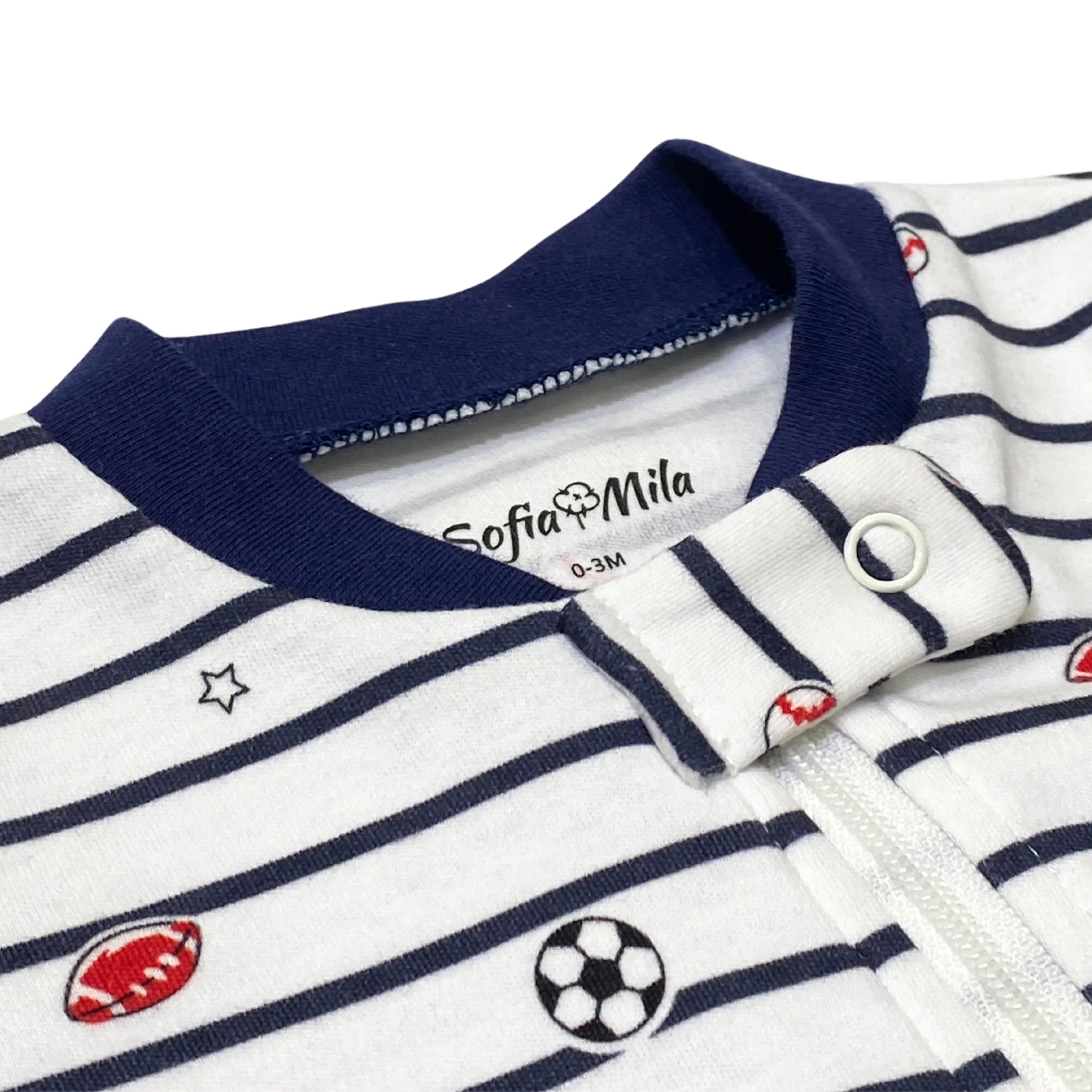 Organic Cotton Baby Zippered Footie Sports Print