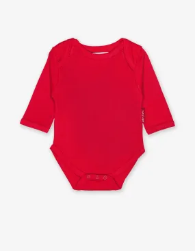 Organic Red Basic Long-Sleeved Baby Bodysuit