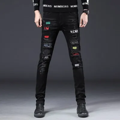 Paint Splatter Prints Men Ripped Effect Jeans